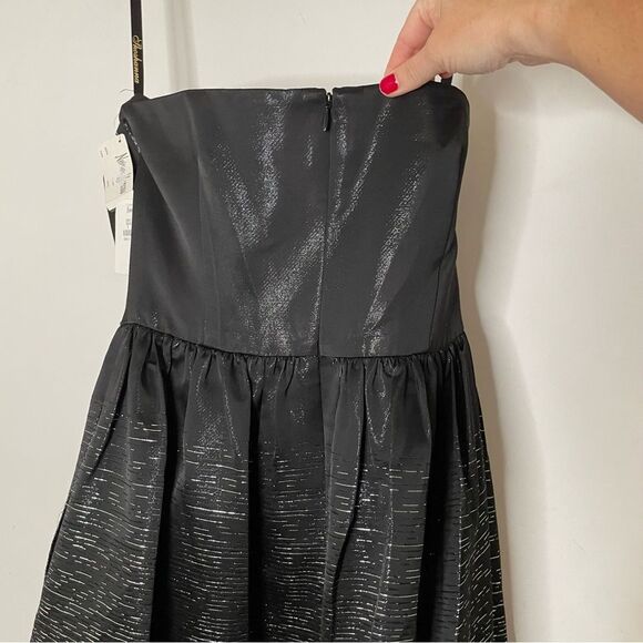 NWT Shoshanna coctail black mettalic strapless mini fit flare Dress… - Picture 11 of 14